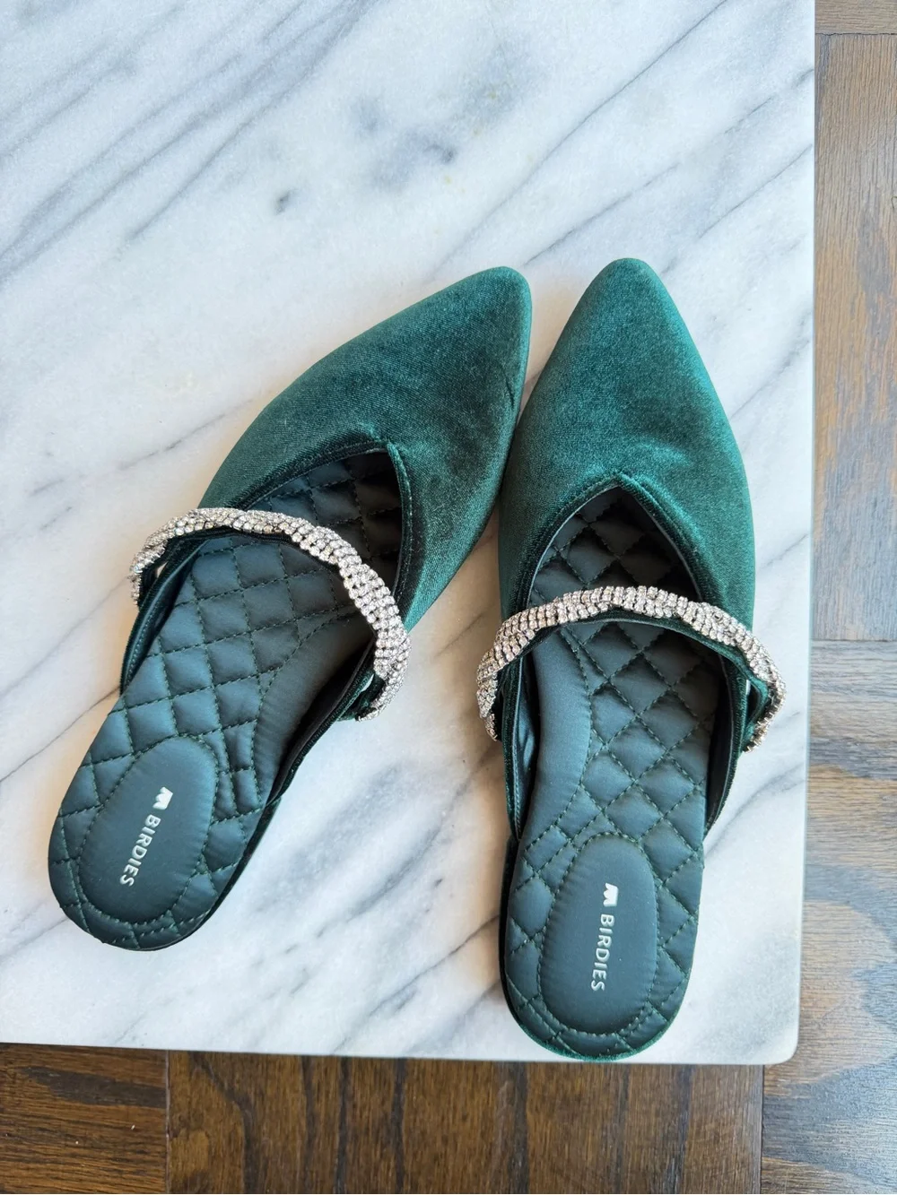 Birdies Starling Emerald Velvet Rhinestone Mule Flats Brand New Size 7 - Picture 6 of 8